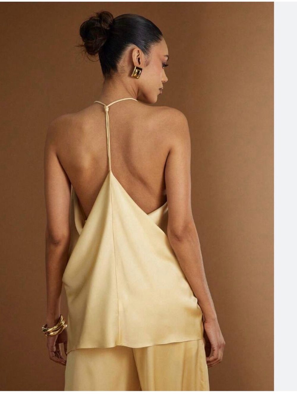 Zara Satin Halter Top in Gold - Picture 2 of 4